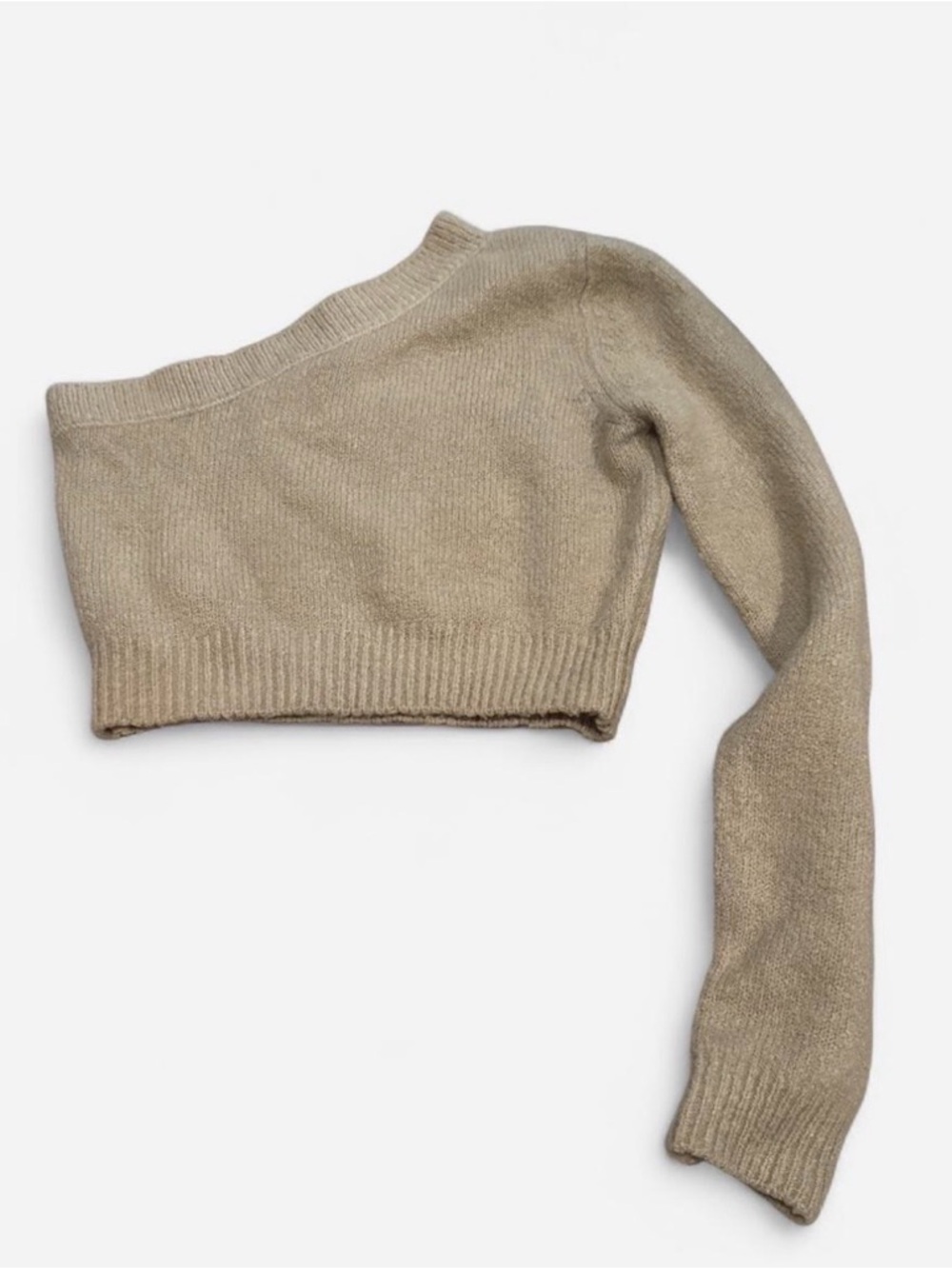 Forever 21 One-Shoulder Cropped Knit Sweater Taupe | XS Xsmall - Picture 3 of 5